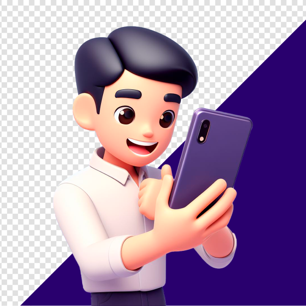 Personagem 3d segurando celular baixar design